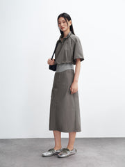 Women's cinched waist half-placket slim-fit top