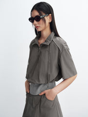 Women's cinched waist half-placket slim-fit top