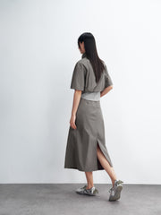 Women's cinched waist half-placket slim-fit top