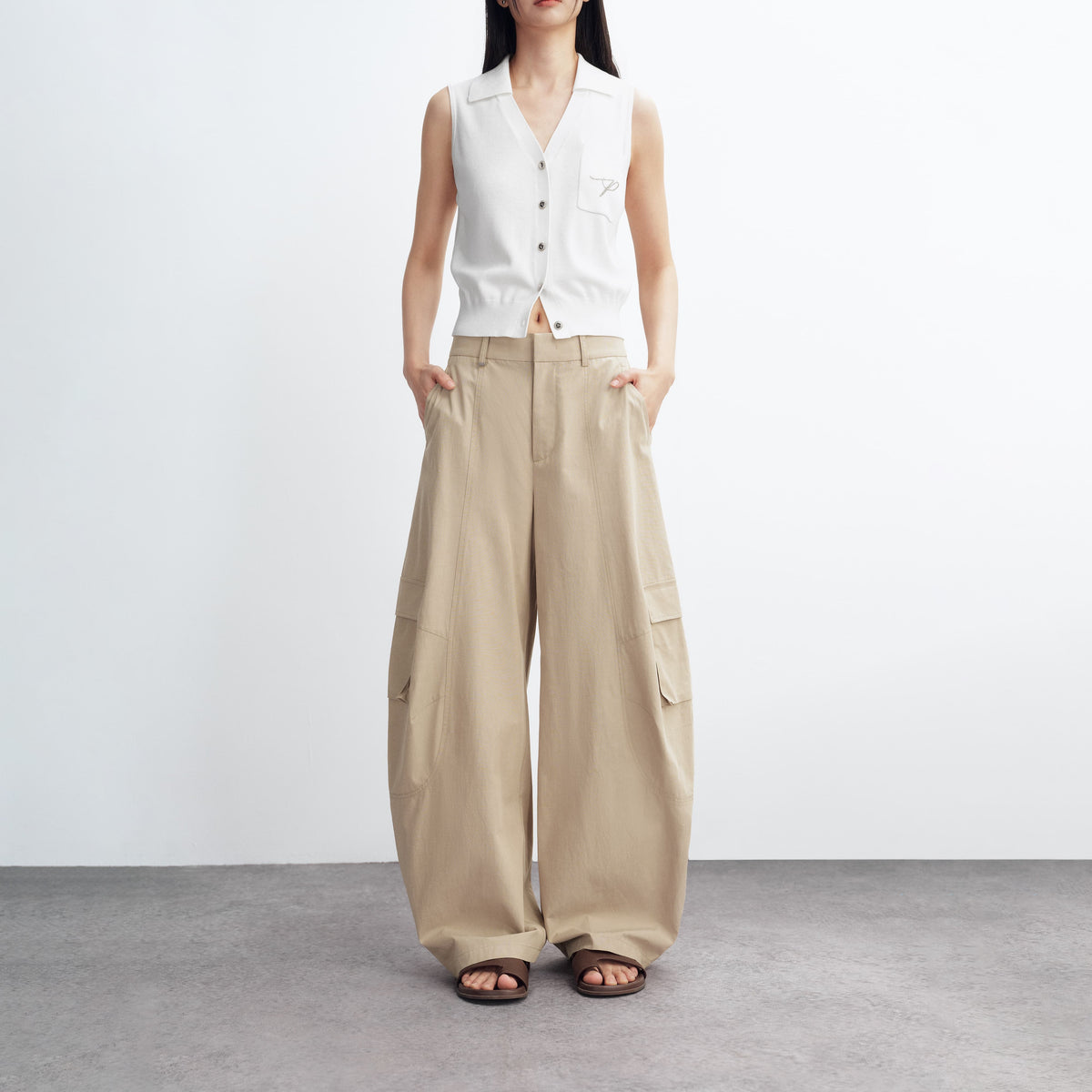 Women's Lyocell High-Waist Curved Cargo Pants