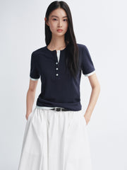 Women's Contrast Panel Henley T-Shirt