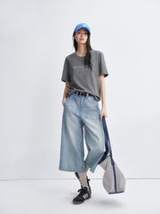 Women's Cotton T-Shirt with Letter Embroidery