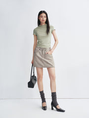 Women's Cropped Slim-Fit Antibacterial Mock-Neck T-Shirt
