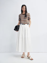 Women's White Pleated A-Line Skirt