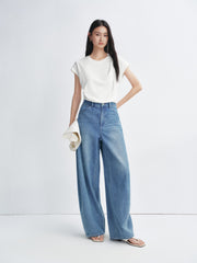 Women's Cropped Ruched-Waist Cap-Sleeve T-Shirt