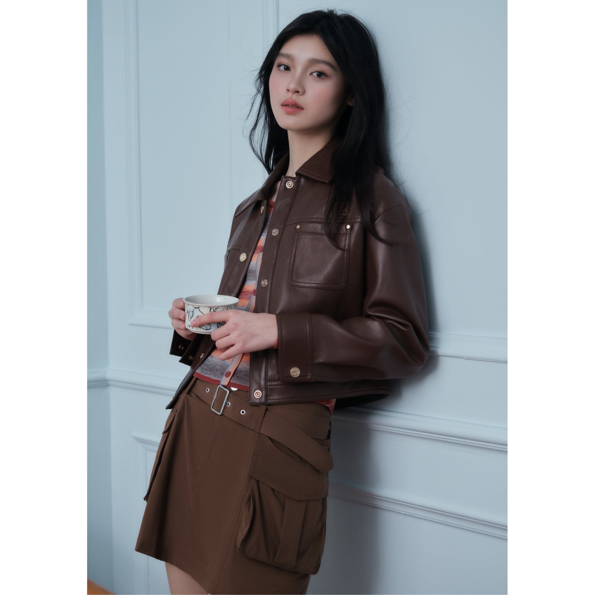 Women's Embroidery Short PU Jacket