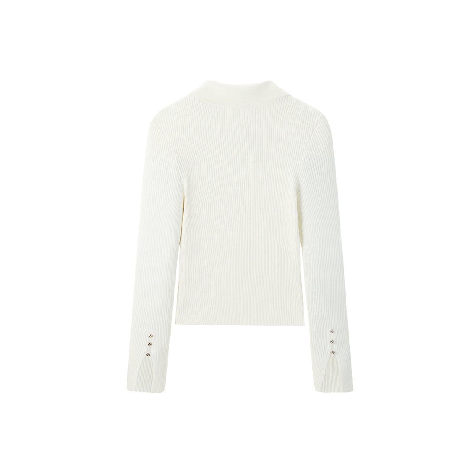 Women's White Chinese Style Skinny Knit Pullover