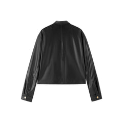 Women's Cropped Stand-Collar Moto PU Jacket