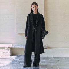 Women's Black Straight Wool Coat