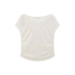 Women's Draped Neck Acetate Ruched T-Shirt
