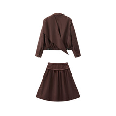 Women's Casual Solid Detachable Jacket & Skirt Set