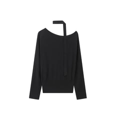 Women's Split-Hem Pullover Knit Top with Detachable Tie