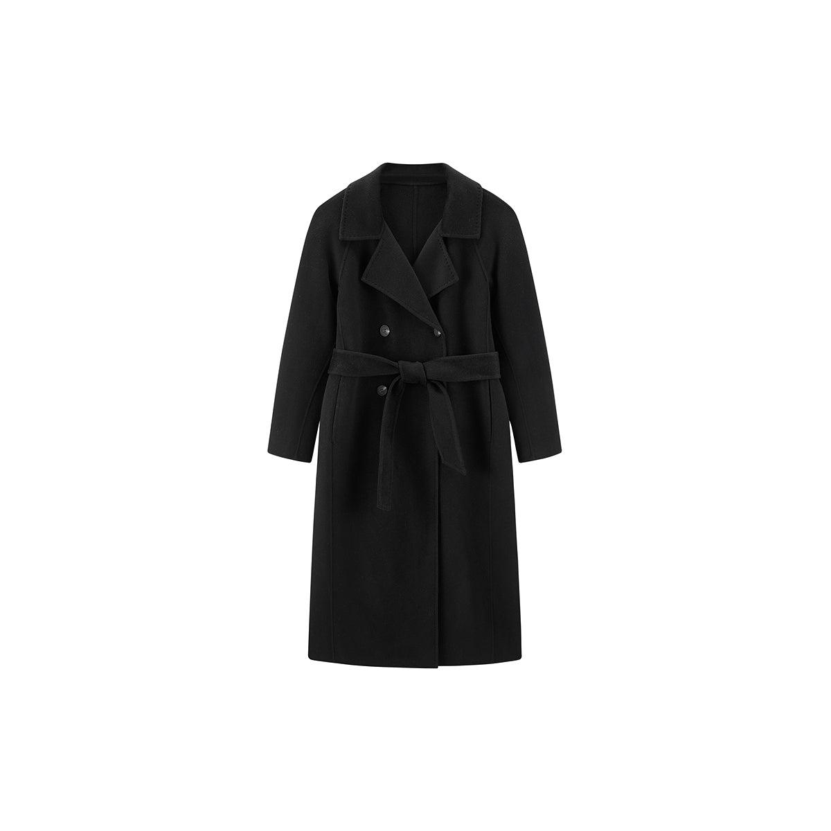 Women's Black Belted Wool Coat