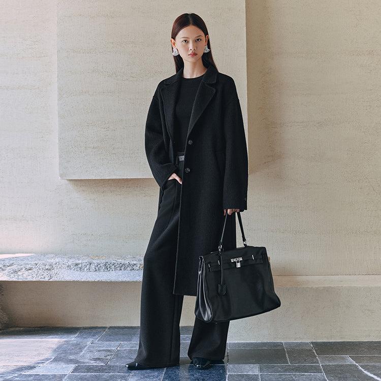 Women's Black Straight Wool Coat