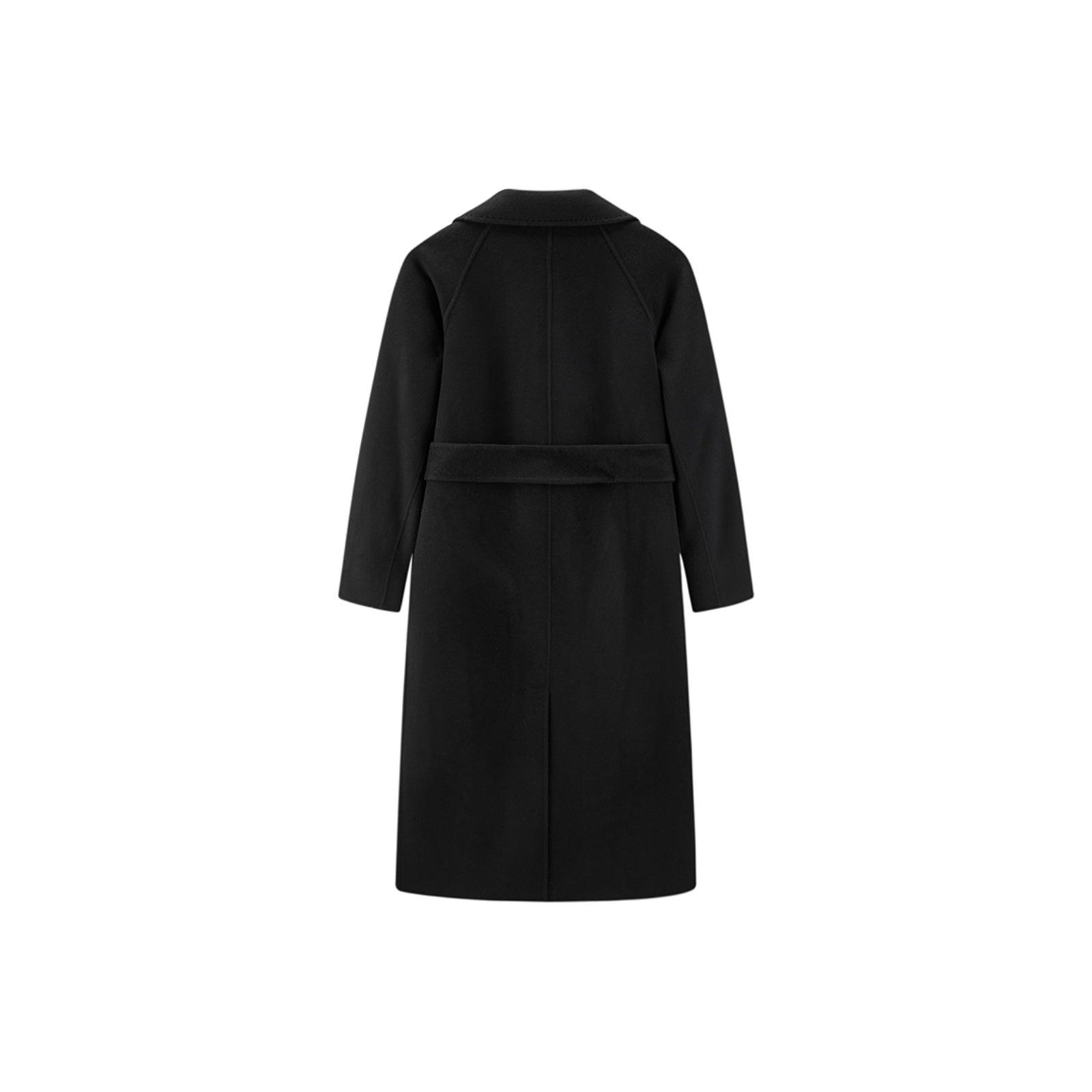 Women's Black Belted Wool Coat