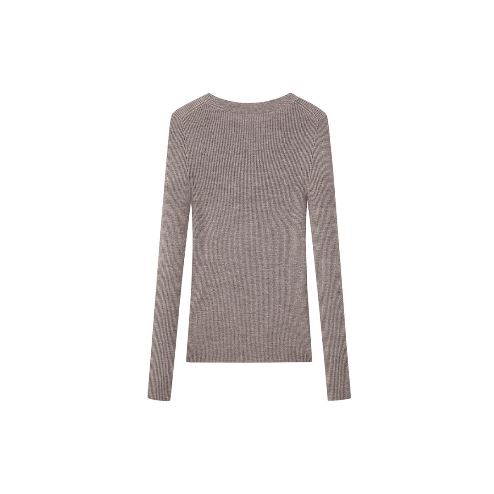 Women's Coffee Round Neck Wool Pullover