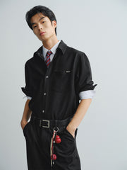 Men's Mercerized Denim Shirt with Back Embroidery
