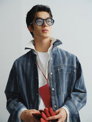 Men's Irregular Gradient-Print Denim Shirt