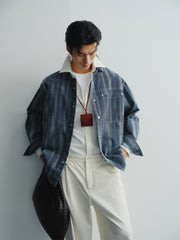 Men's Irregular Gradient-Print Denim Shirt
