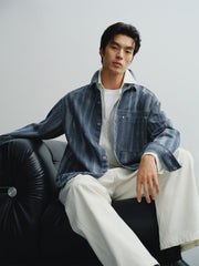 Men's Irregular Gradient-Print Denim Shirt