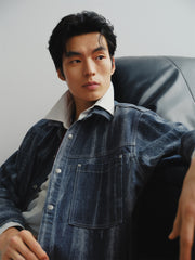 Men's Irregular Gradient-Print Denim Shirt
