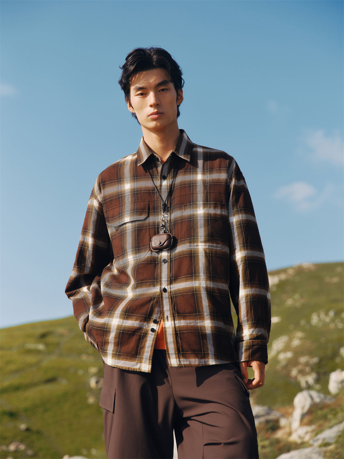 Men's Cotton Shirt with Plaid Print