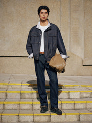 Men's Utility Stand-Collar Denim-Look Jacket