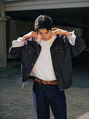 Men's Utility Stand-Collar Denim-Look Jacket