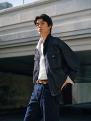 Men's Utility Stand-Collar Denim-Look Jacket