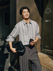 Men's Loose-Fit Textured Stripe Jacquard Shirt