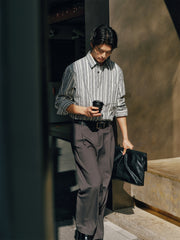 Men's Loose-Fit Textured Stripe Jacquard Shirt