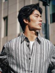 Men's Loose-Fit Textured Stripe Jacquard Shirt