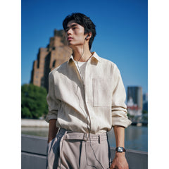 Men's Casual Textured Vertical-Stripe Shirt