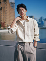 Men's Casual Textured Vertical-Stripe Shirt