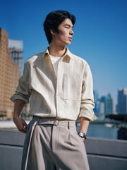 Men's Casual Textured Vertical-Stripe Shirt