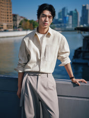 Men's Casual Textured Vertical-Stripe Shirt