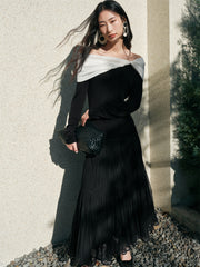 Women's Off-Shoulder Contrast Twist-Knot Knit Top