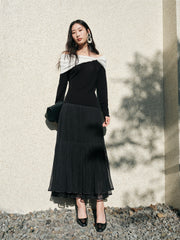 Women's Off-Shoulder Contrast Twist-Knot Knit Top