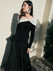 Women's Off-Shoulder Contrast Twist-Knot Knit Top