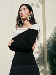 Women's Off-Shoulder Contrast Twist-Knot Knit Top