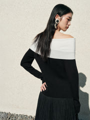 Women's Off-Shoulder Contrast Twist-Knot Knit Top