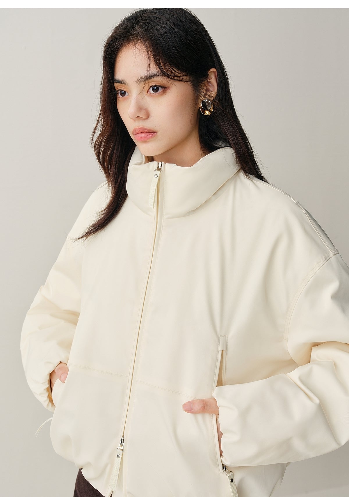 Women's Short Down Jacket with Ruched Hem