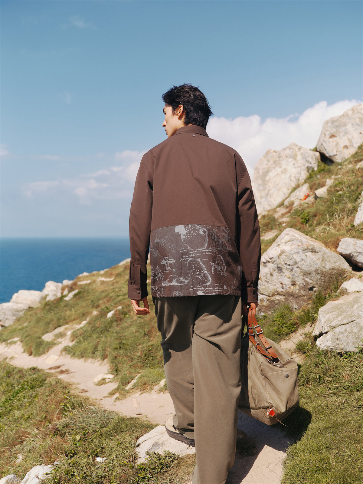 Men's Jacquard-Panel Spliced Shirt