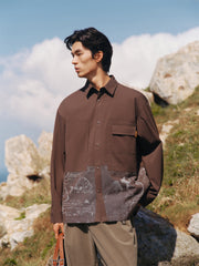Men's Jacquard-Panel Spliced Shirt