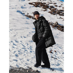 Men's Casual Black Mid-Length Cold-Weather Down Jacket