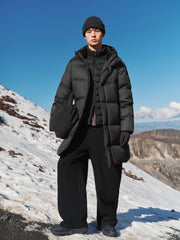 Men's Casual Black Mid-Length Cold-Weather Down Jacket