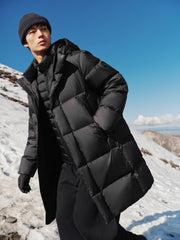 Men's Casual Black Mid-Length Cold-Weather Down Jacket