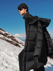 Men's Casual Black Mid-Length Cold-Weather Down Jacket