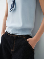 Women's Cap-Sleeve Polo Shirt with Detachable Scarf