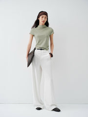 Women's Cropped Slim-Fit Antibacterial Mock-Neck T-Shirt